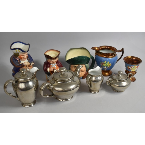 297 - A Four Piece Lustre Tea Service to Comprise Teapot, Hot Water Pot, together with Various Toby Jugs E... 