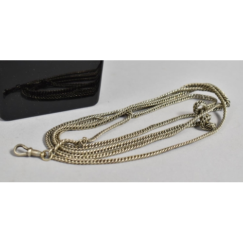 398 - A 19th/20th Century White Metal Watch Chain, 130cm Long Together with a Nielo Type White Metal Arabi... 