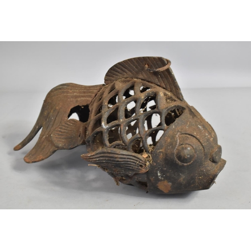 413 - A Cast Metal Study of a Goldfish with Pierced Body and Loop Mount, 32cms Wide