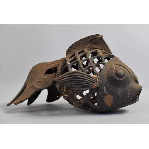 413 - A Cast Metal Study of a Goldfish with Pierced Body and Loop Mount, 32cms Wide