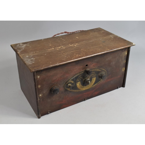 422 - An Early 20th century Pine Cased Radio having Bakelite Knobs and Toleware Oval Plaque with Gauge and... 