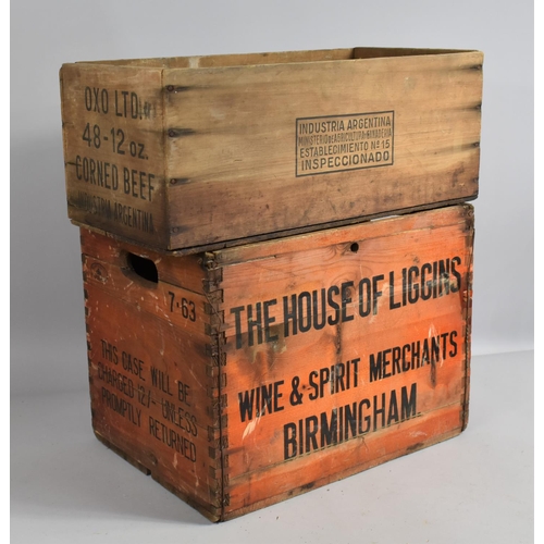 423 - A Vintage Crate for The House Of Liggins, Wine and Spirit Merchants, Birmingham together with an OXO... 