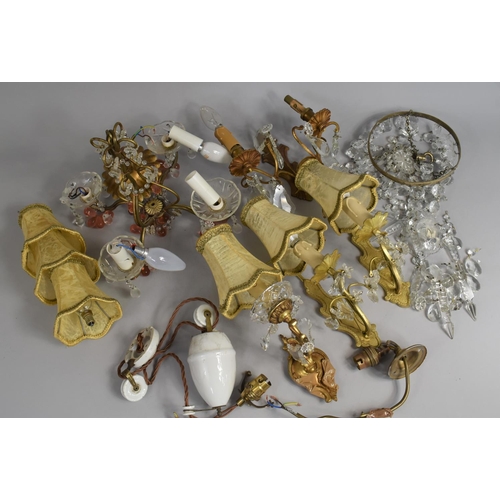 432 - A Collection of Various Light Fittings and Glass Chandeliers Etc (Condition issue)