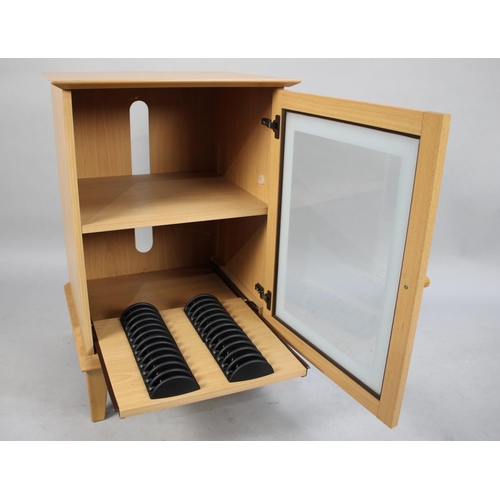 492 - A Modern Glazed Record Cabinet with Fitted Pull Out Rack Store, 50cm wide