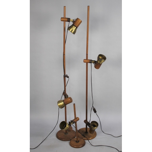 493 - A Pair of Swiss Tende 1980's Floor Standing Adjustable Twin Spot Light Lamps Raised on Circular Plin... 