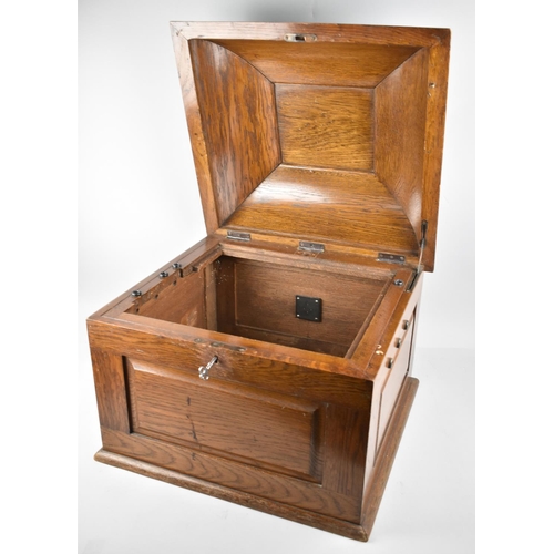 68 - A Late Victorian/Edwardian Oak Case for a Wind Up Gramophone with Key, 47cms Square