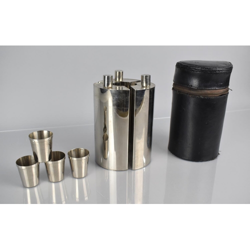 36 - A Mid/Late 20th Century Tin Lined German Cylindrical Flask Set to Comprise Three Flasks and Four Tot... 