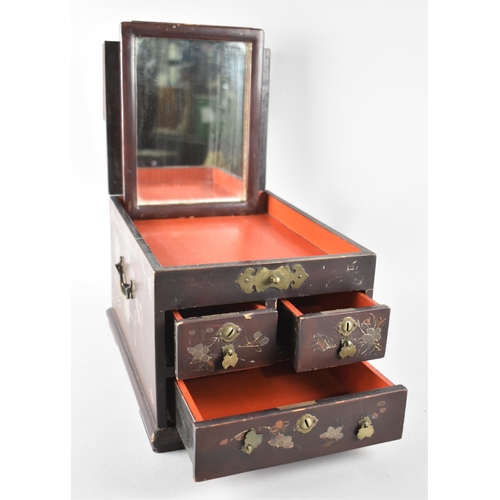 1 - An Early 20th Century Lacquered Oriental Travelling Box with Hinged Lid to Inner Dressing Mirror, Fi... 