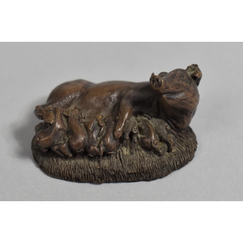 11 - A Small Bronze Study of Sow and Litter, 5.5cms Long