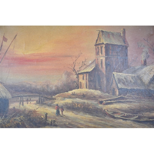 114 - A Framed Oil on Canvas, Dutch Winter Canal Scene, 39cms by 29cms