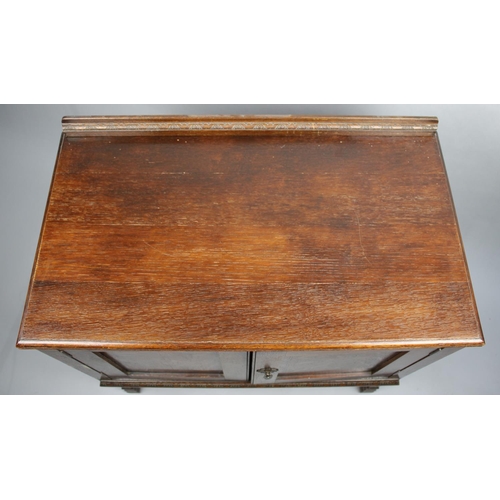 121 - A Victorian Galleried Oak Side Cabinet with Panelled Door, 77cms Wide