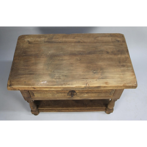 127 - A Wooden Stand/Small Table with Single Drawer, Stretcher Shelf, Turned Supports, 78cms Wide