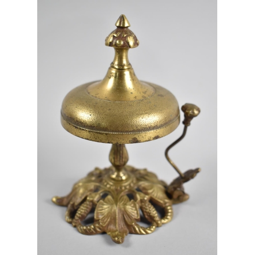 15 - A Victorian Brass Countertop Reception Bell, Working Order, with Registration Stamp, 14cms High