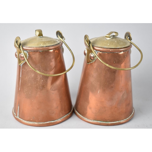 23 - A Pair of Copper and Brass Milk Canisters/Churns, 13cms High
