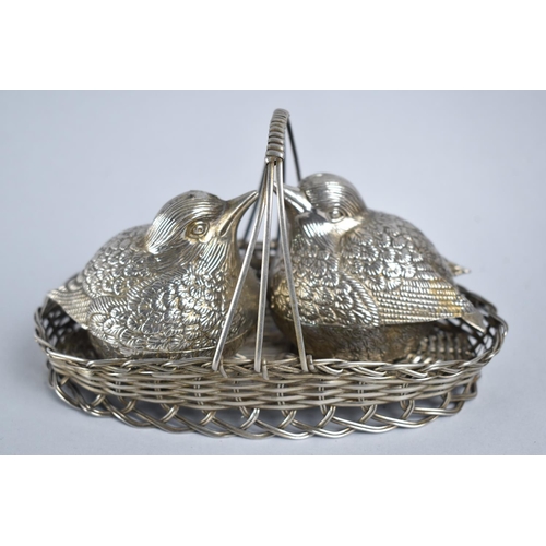 26 - A Mid 20th Century Silver Plated Novelty Cruet, in the Form of Two Chicks in Wicker Basket, 16cms Wi... 