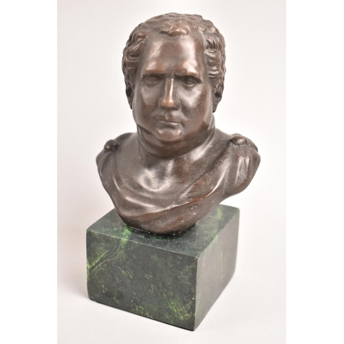 27 - A Grand Tour Style Bronze Bust, Green Marble Plinth, Classical Gent, Perhaps Caesar, 14cms High