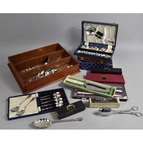 294 - A Collection of Various Boxed and Loose Flatware to include Spoons, Cake Server and Knife Set, Cutle... 