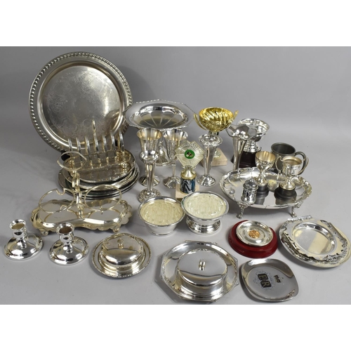 295 - A Collection of Various Silver Plated Items to include Trophies, Placemat, Toast Rack Etc