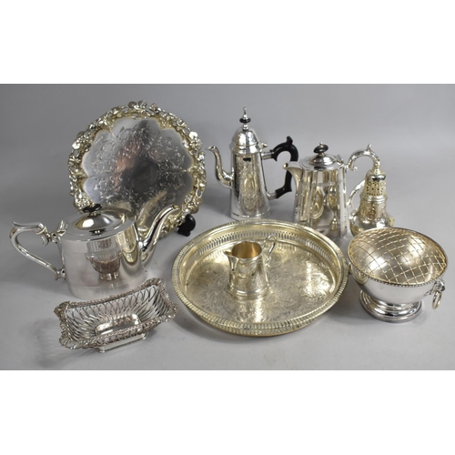 298 - A Collection of Various Silver Plated Items to include Circular Galleried Tray, Stylised  Pierced an... 