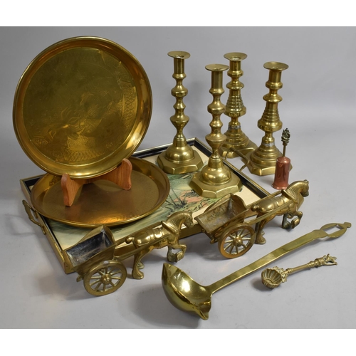 300 - A Collection of Various Brassware to include Candlesticks, Chargers, Indian Anointing Spoon Etc