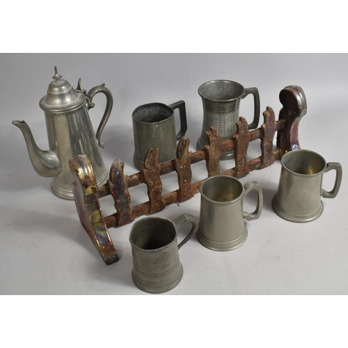 303 - A Collection of Various Pewter Tankards to include Examples by James Yates together with a Lustre Ca... 