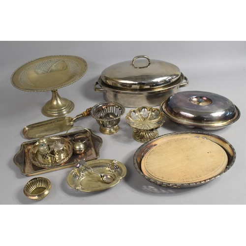 306 - A Collection of Various Silver Plated Items to include Lidded Tureens, Pierced Tazza, Horn Handled C... 