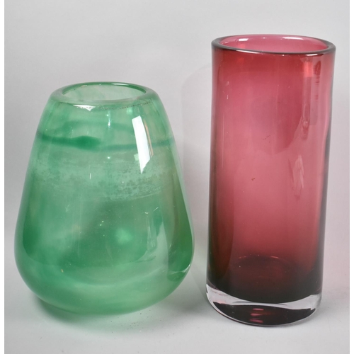 357 - A Heavy Set Green Glass Vase of Tapering Form with Polished Bottom, 19cm high Together with a Wedgwo... 