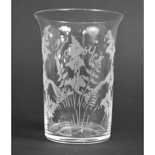 358 - An Early 20th Century Glass Beaker with Etched Fern Decoration Inscribed 