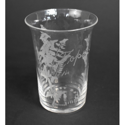 358 - An Early 20th Century Glass Beaker with Etched Fern Decoration Inscribed 