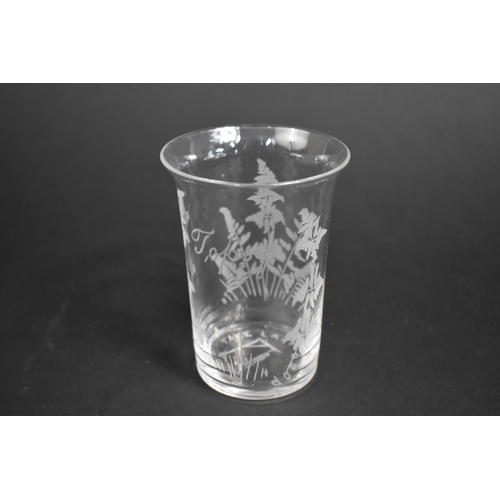 358 - An Early 20th Century Glass Beaker with Etched Fern Decoration Inscribed 