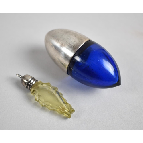 361 - A Bristol Blue and White Metal Topped Vinaigrette of Ovoid Form Together with a Miniature Pendant Ex... 