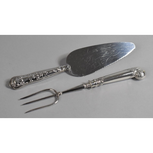 370 - A Silver Pistol Grip Handled Trident Fork, Sheffield Hallmark together with a Silver Kings Pattern H... 