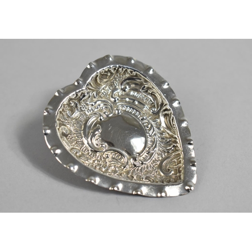 373 - A Pretty Silver Dish of Small Heart Shape Form with Repousse Decoration, Chester Hallmark, 6.5cm Lon... 