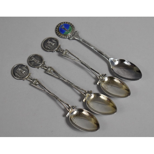 374 - A Collection of Four Silver Golfing Teaspoons to Include One Enamelled Example, 70.8g