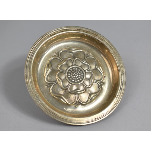 381 - A Silver Dish with Embossed Yorkshire Rose by C J Vander Ltd, London Hallmark, 9.4cm diameter, 67.4g