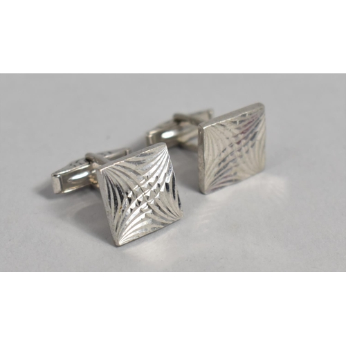 389 - A Pair of Silver Cufflinks with Having Starburst Square Tops, Stamped to Bars