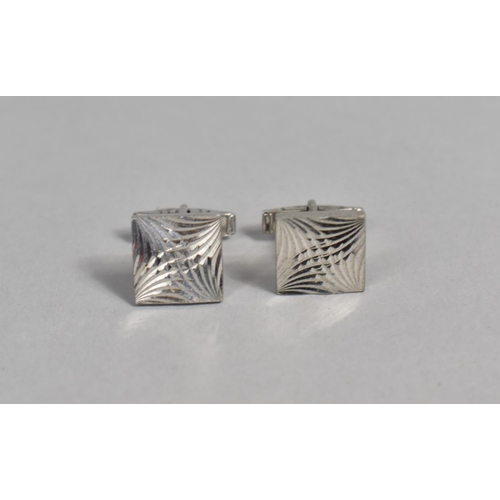 389 - A Pair of Silver Cufflinks with Having Starburst Square Tops, Stamped to Bars