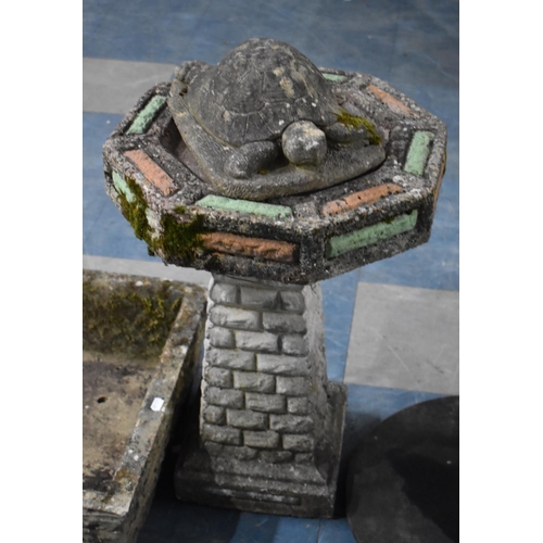 401 - A Reconstituted Stone Garden Bird Bath with Octagonal Top on Stylised Brick Stepped Support together... 