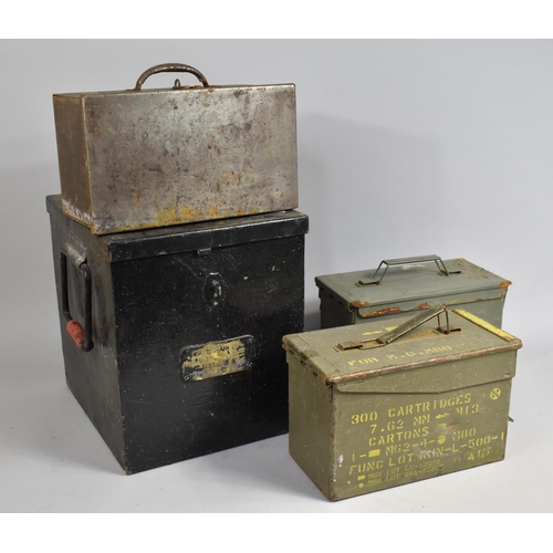 404 - Two Ammunition Boxes together with a Further Metal Box and a Two Handled Hinged Box with Brass Plaqu... 