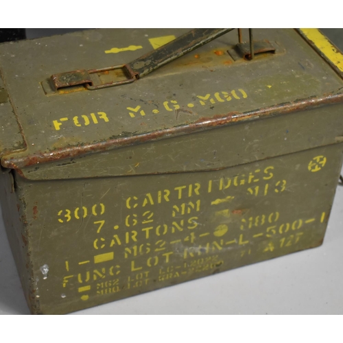 404 - Two Ammunition Boxes together with a Further Metal Box and a Two Handled Hinged Box with Brass Plaqu... 