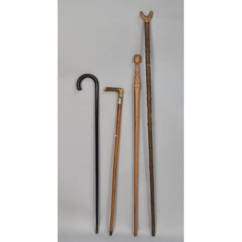 411 - Four Various Walking Sticks to Include Horn Handled etc