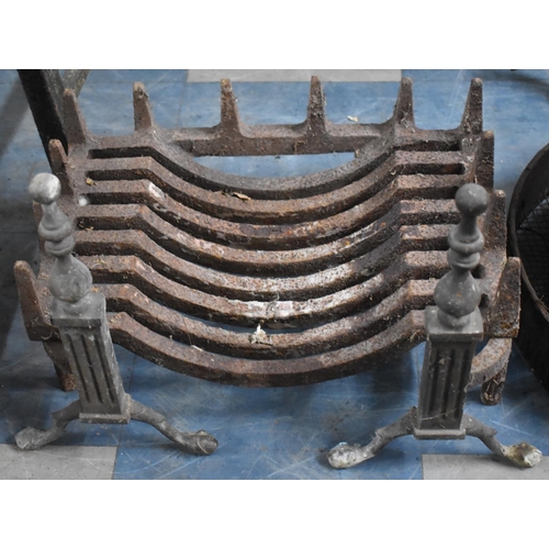 417 - A Cast Iron Fire Basket with Dogs in the Form of Reeded Columns Supported on Claw Feet, 44cms Wide