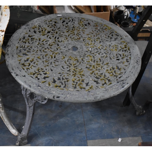 421 - A Cast Metal Cylindrical Patio Coffee Table with Pierced Top Supported on Tripod Legs of Scrolled Fo... 