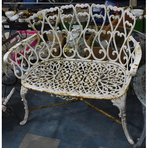 422 - A Late 19th/Early 20th Century Cast Metal White Painted Garden Bench of Pierced Floral Design, Bowed... 