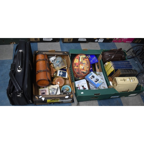 425 - Three Boxes of Various Sundries to Comprise Tins, Bibles, Bowls Etc