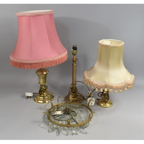 450 - A Collection of Various Brass Lamps and a Chandelier