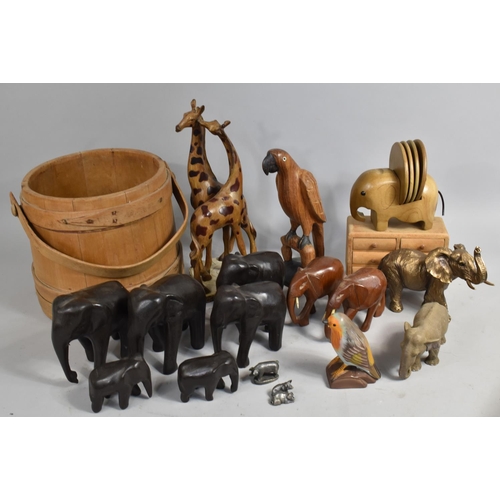 452 - A Collection of Various Treenware to include Giraffe, Elephants Etc