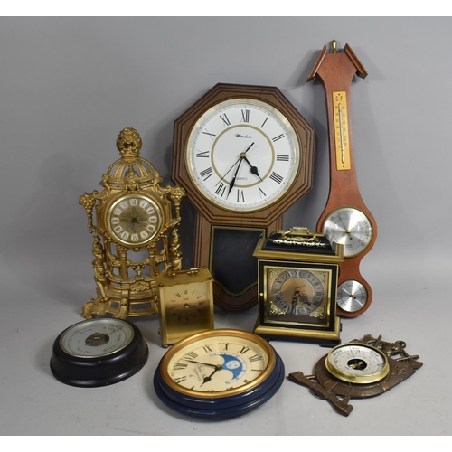 453 - A Collection of Various Mantel Clocks, Barometers Etc (Condition Issues)