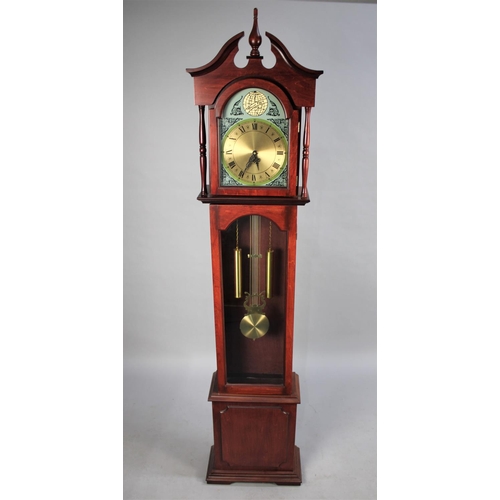 458 - A Modern Reproduction Mahogany Stained Long Case Clock with Battery Movement