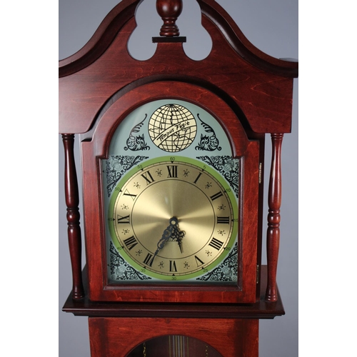 458 - A Modern Reproduction Mahogany Stained Long Case Clock with Battery Movement